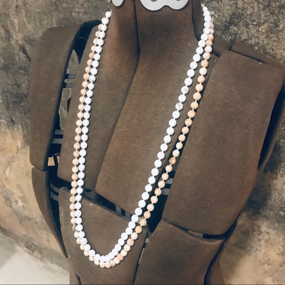 Vintage Beaded Necklaces Marble Stone 90s View 3
